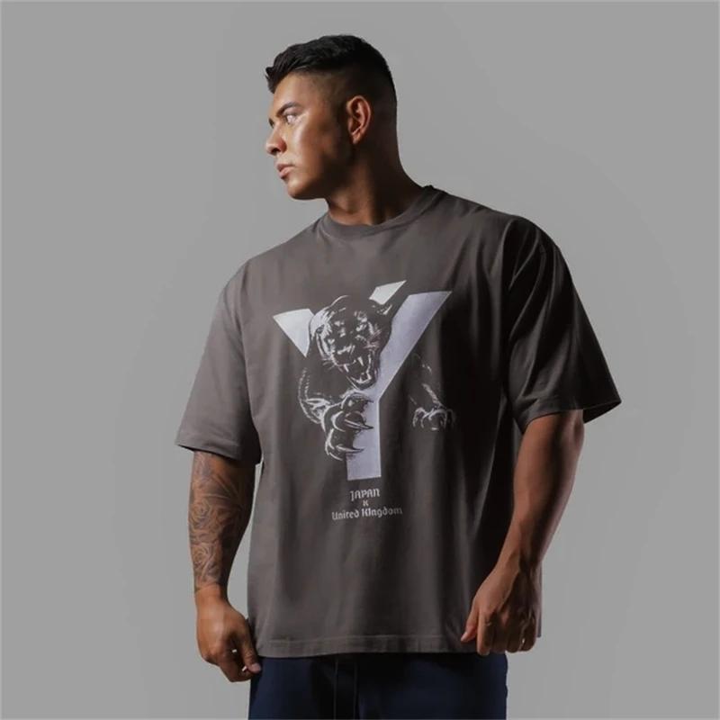Circft Respzed T-shirt de sport en coton imprimé léopard pour hommes, vêtements de rue décontractés,