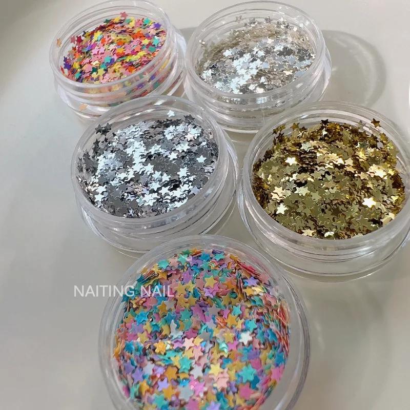 Mini étoile à paillettes pour ongles, 2mm, bonbons colorés, couleurs mélangées, feuille fine or arge