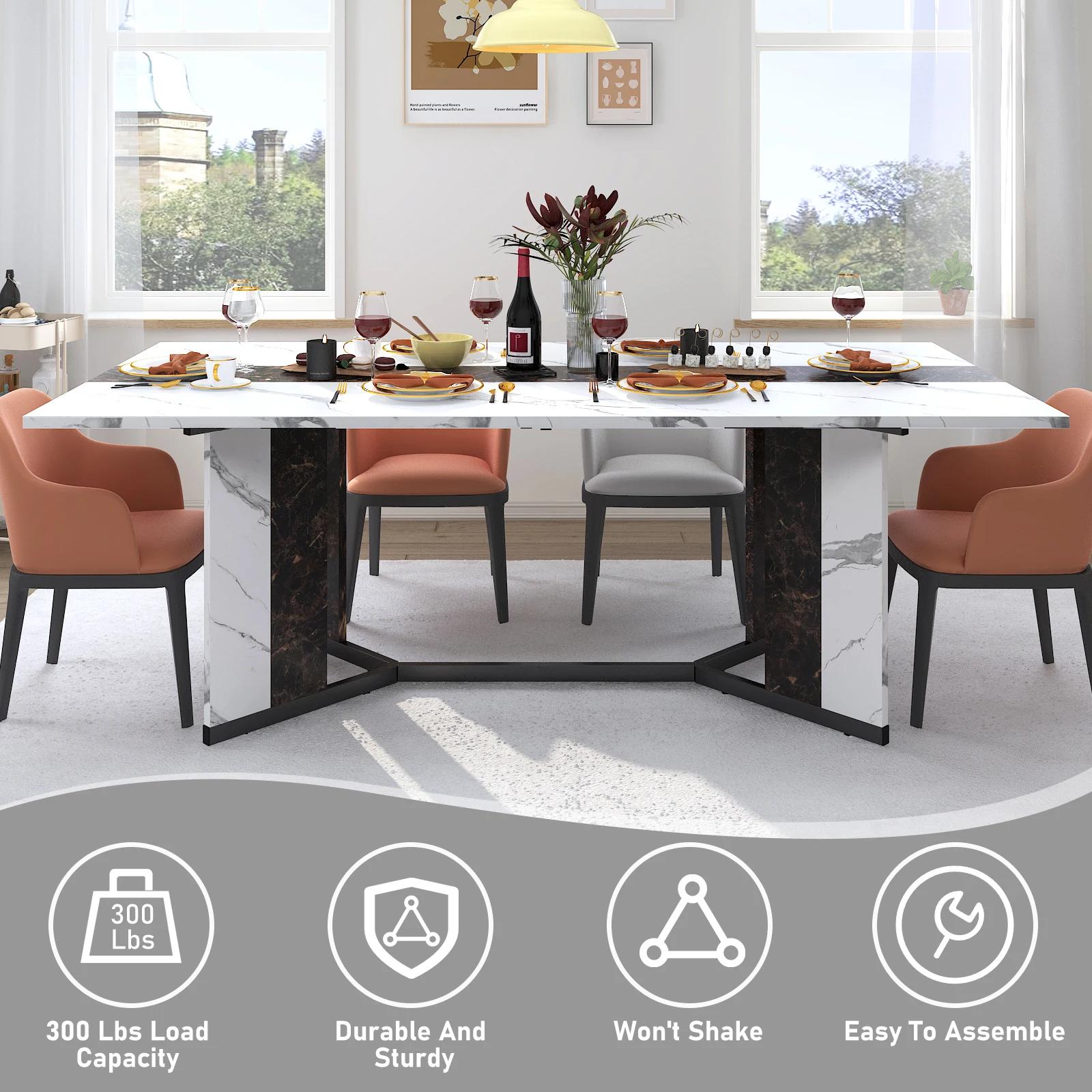 Grande table à manger rectangulaire luxueuse de 71 po pour 6 8 10 personnes, table queen familiale a