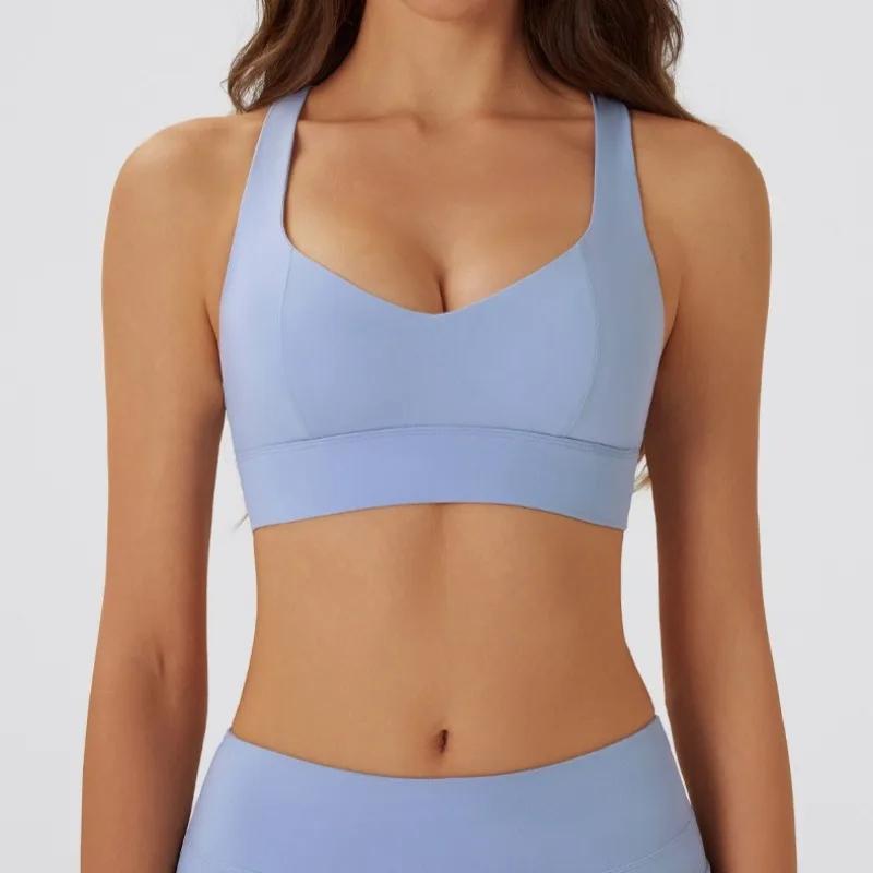 Soutien-gorge de sport Yoga pour femmes, coussin de poitrine amovible, haut à licou, Push-up, dos ou