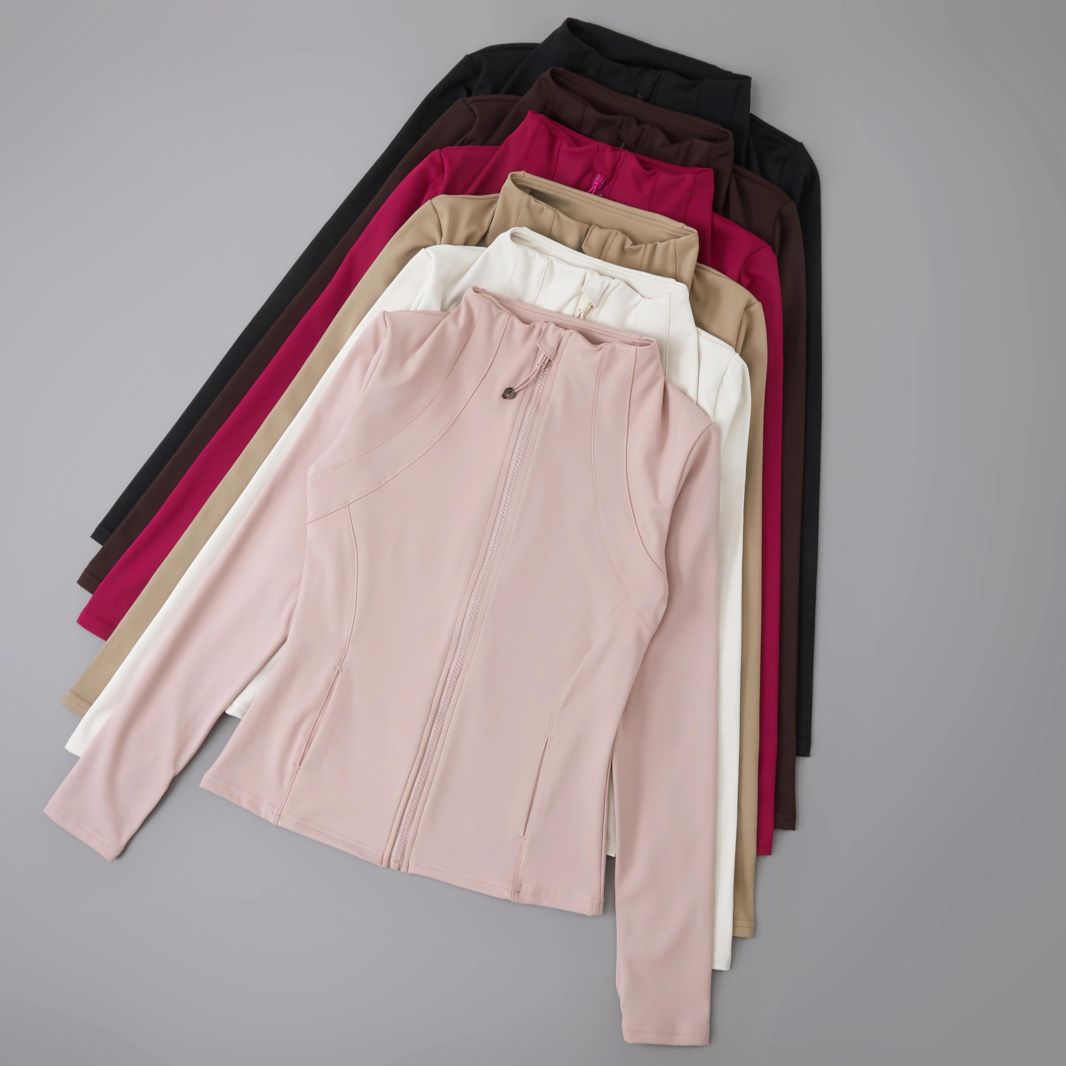 Veste de yoga femme manches longues spandex avec fermeture éclair complète et trou pour pouce