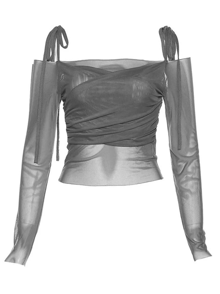 Y2K Streetwear pour femmes, haut court à col Slash, Sexy, épaules dénudées, manches longues, Slim, m