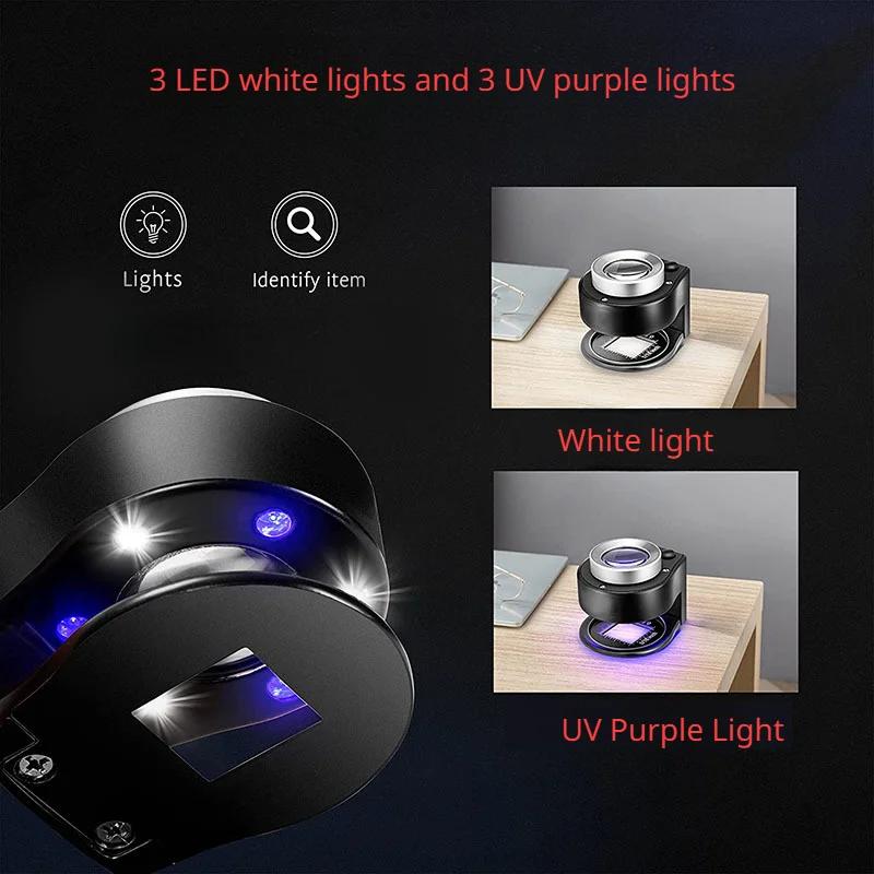 Loupe optique double couche 60X, Loupe portative à lumière UV 395nm, Loupe de lecture pour l'inspect