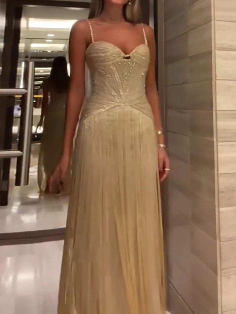 Robe portefeuille Sexy sans manches à franges creuses, dos nu, coupe cintrée, à paillettes brillante