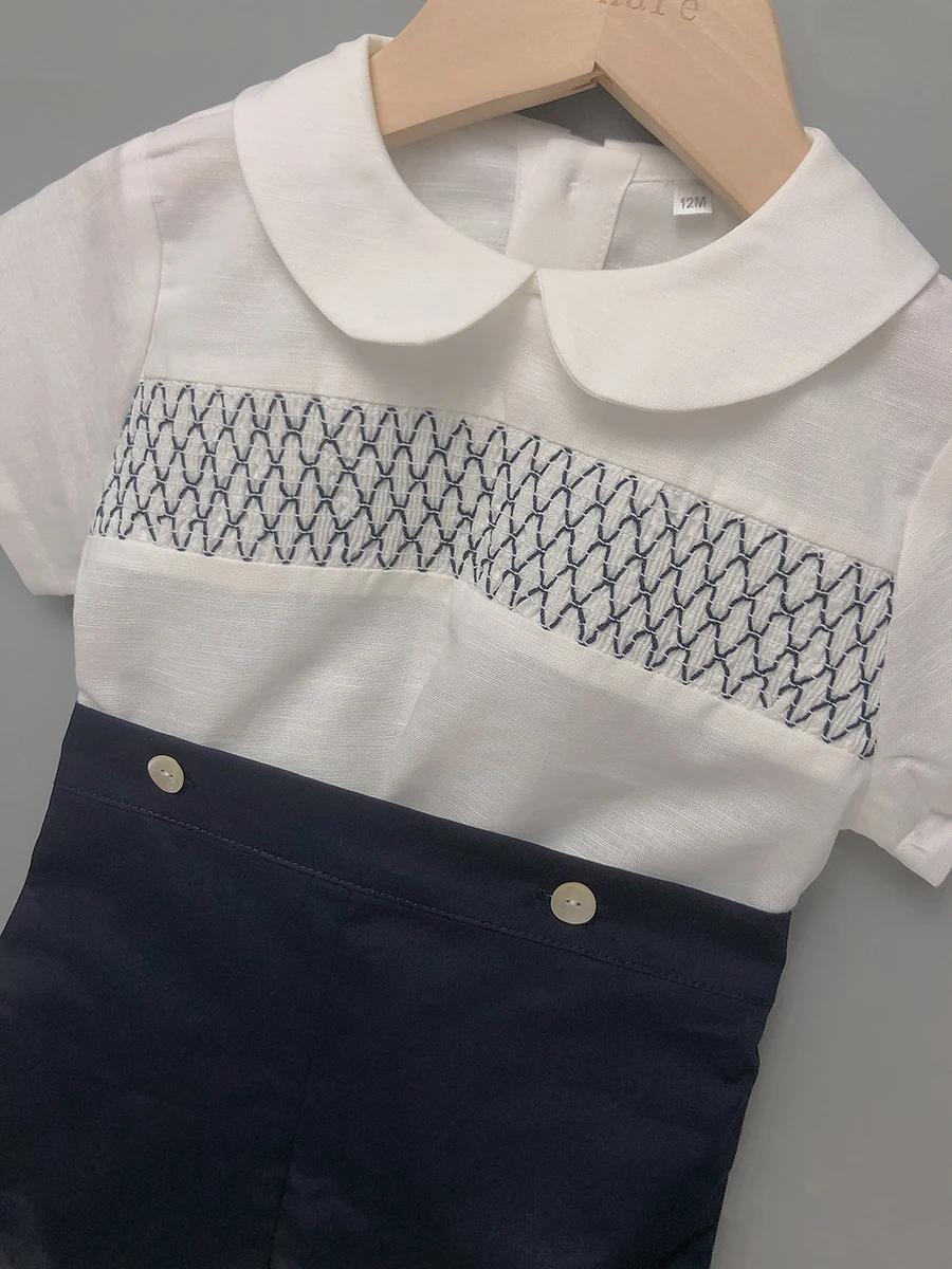Ensemble de Boutique pour enfants, 2 pièces, smocks espagnol, en coton et lin, costume à manches cou