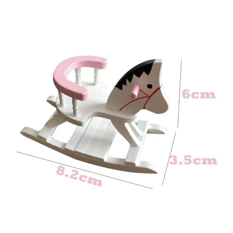 Enfants maison de poupée Accessoires maison de poupée Miniature blanc en bois cheval à bascule chais
