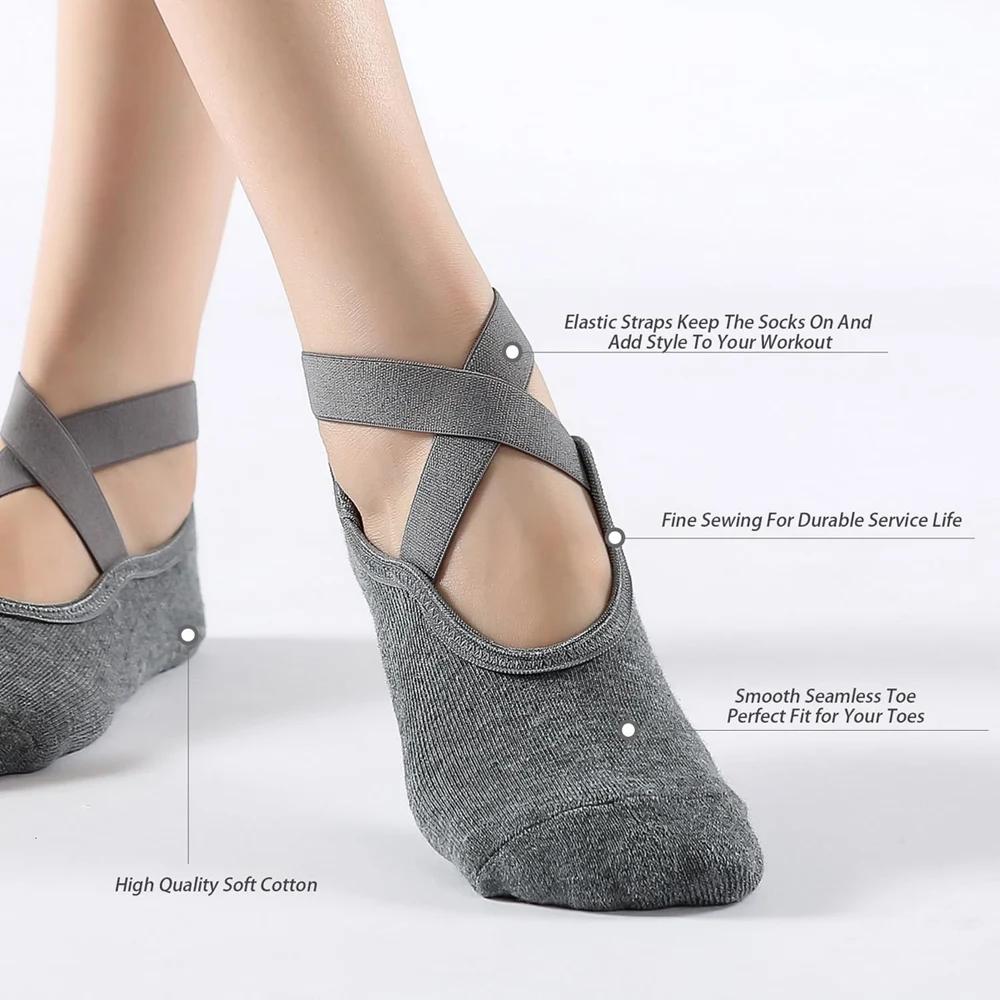3 paires de chaussettes de Yoga pour femmes, chaussettes de Ballet antidérapantes en Silicone, Pilat