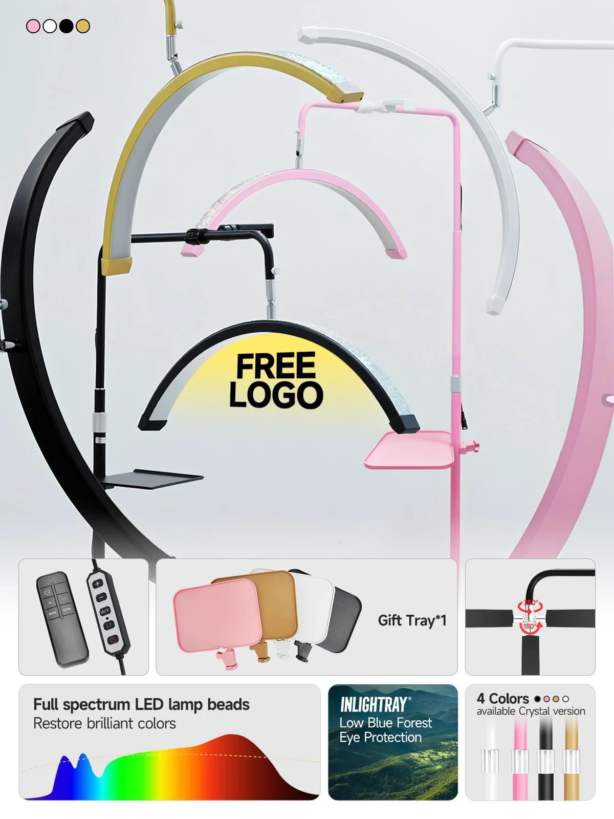 Extensions de Cils LED avec Logo Gratuit, 23 Pouces, 45W, Télécommande, Design Demi-Lune, Lampe de L
