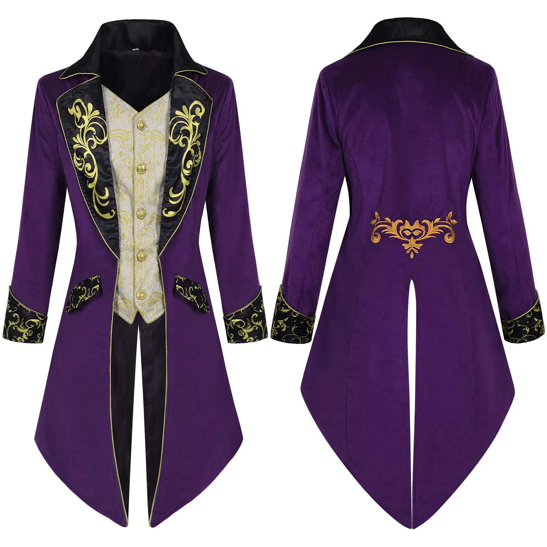 Vestes médiévales steampunk pour hommes européens et américains avec frac brodé, parfaites pour les