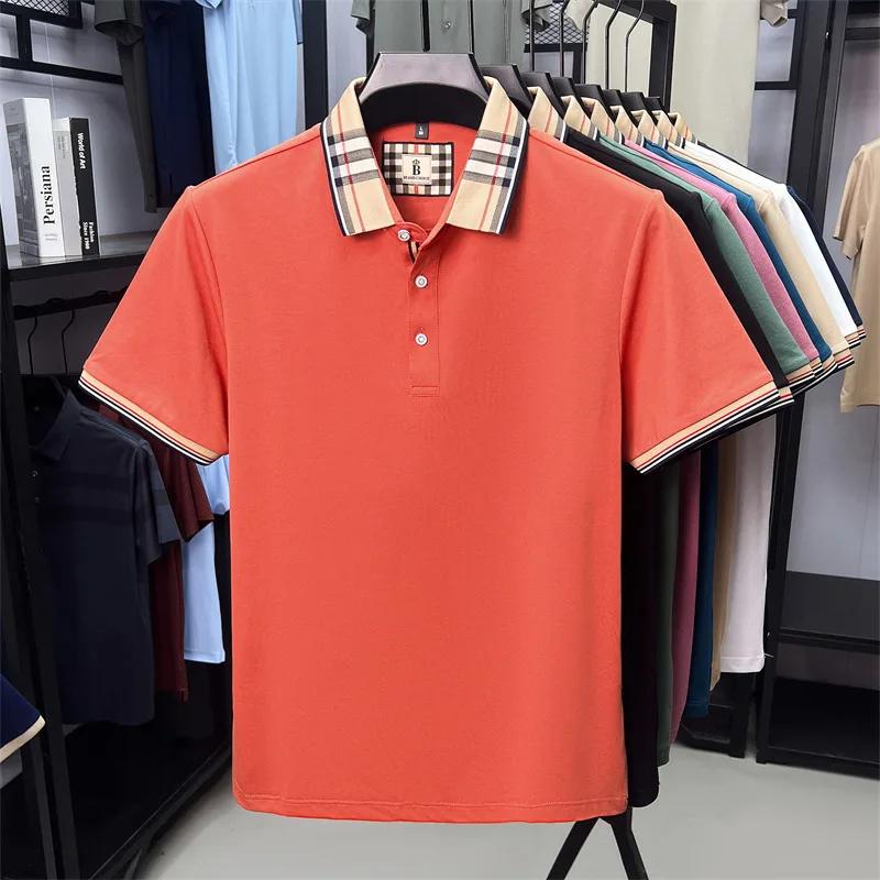 Polo à manches courtes en coton soyeux et respirant pour hommes haut de gamme nouvelle tendance d'ét