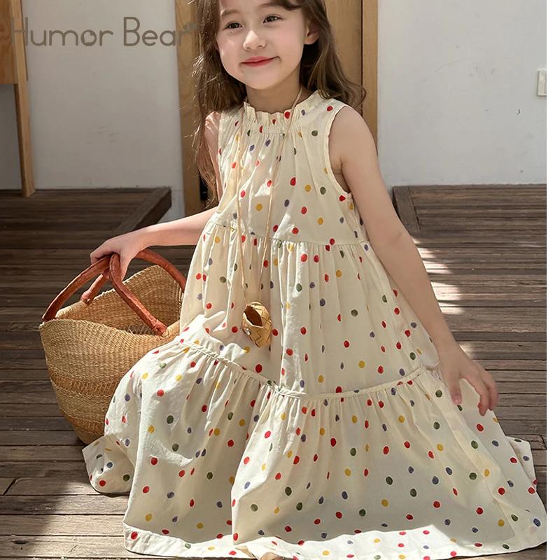 Humor ours enfants vêtements été à pois jupe mode gilet décontracté robe de princesse confort enfant