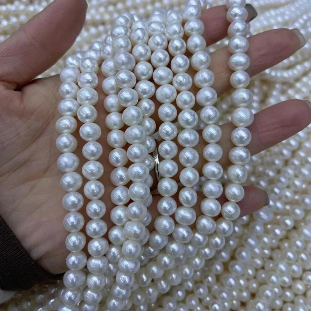 Perles d'eau douce naturelles presque rondes de haute qualité AAA, fournitures pour la fabrication d