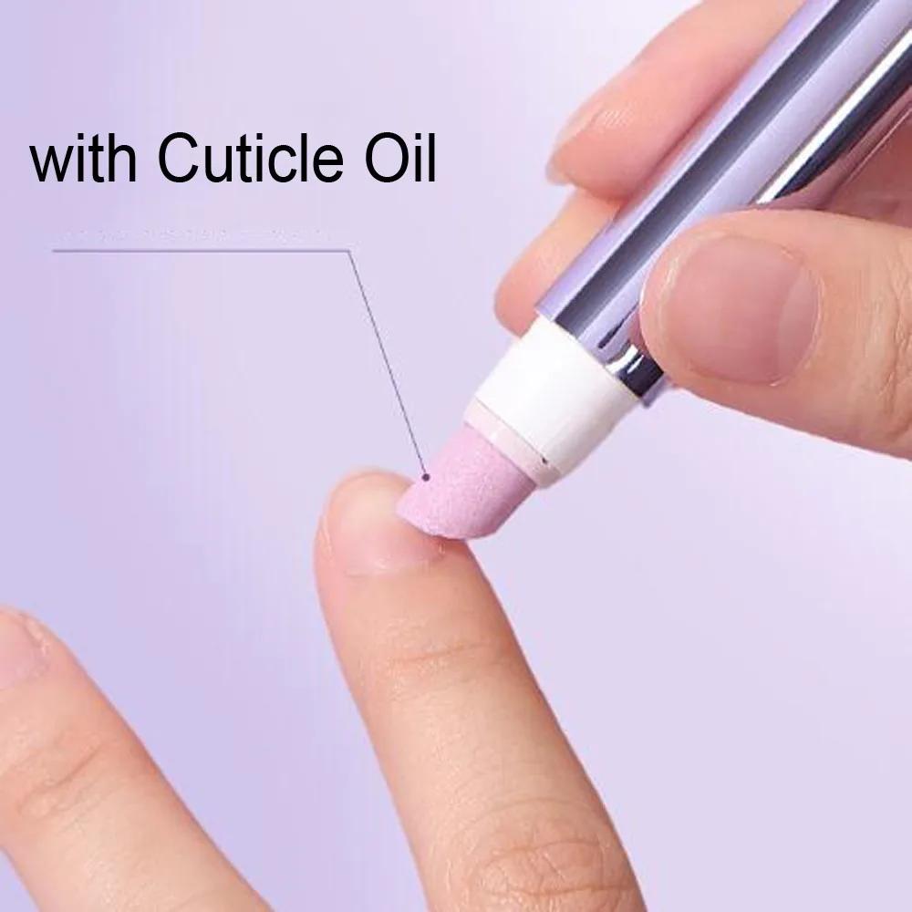Stylo à huile pour cuticules 3 en 1, dissolvant de peau morte, poussoir à cuticules, stylo de meulag