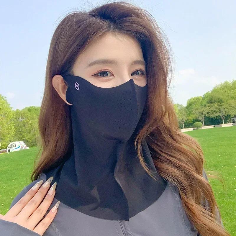 Femmes été Protection UV cou écharpe glace soie masque facial couverture extérieure enveloppement co