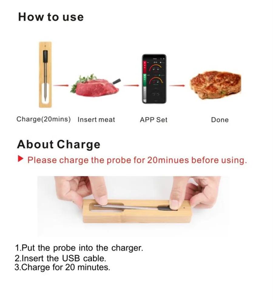 Le plus récent thermomètre alimentaire à viande sans fil outil de cuisine four gril BBQ Steak Blueto
