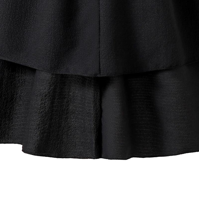 Robe d'été noire pour filles, couleur unie, écharpe, manches courtes, froncée, à plusieurs niveaux,