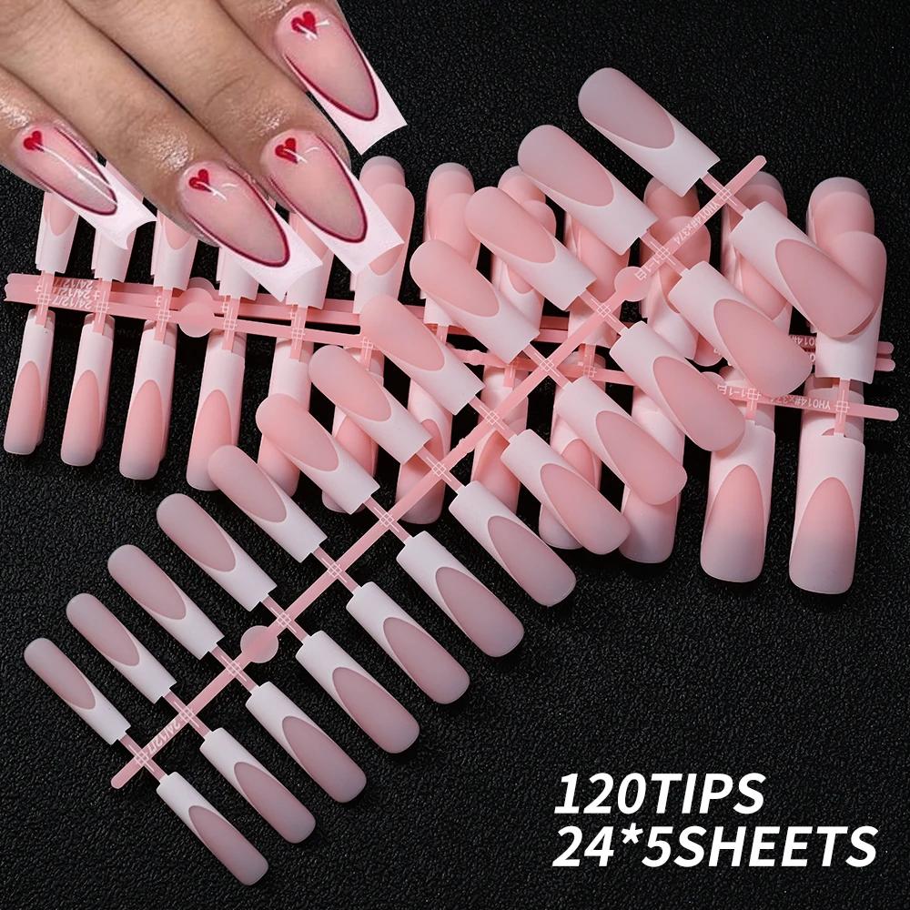 Faux ongles français longs et carrés, bord blanc, cercueil de Ballet portable, couverture complète,