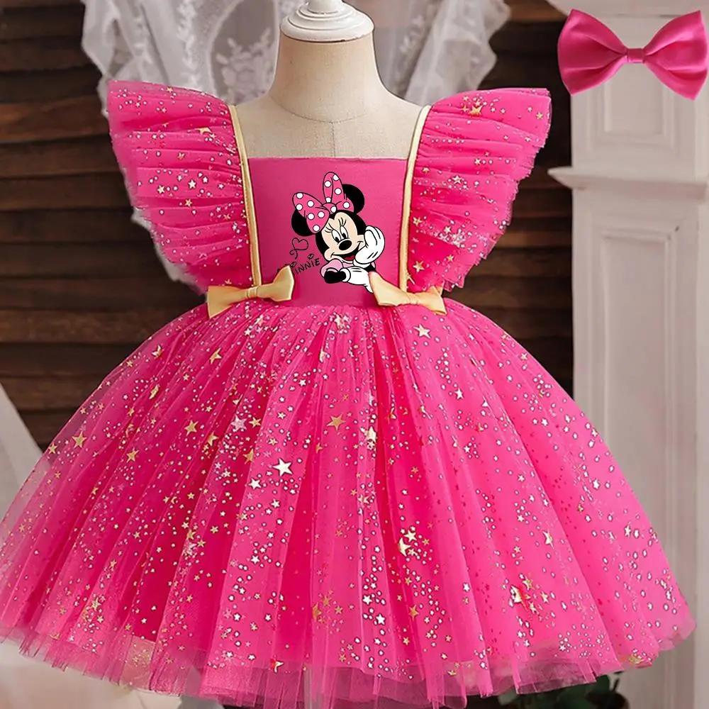 Robe de princesse Mickey Minnie Mouse pour filles, Tutu à paillettes, étoile, à volants, nœud, robe