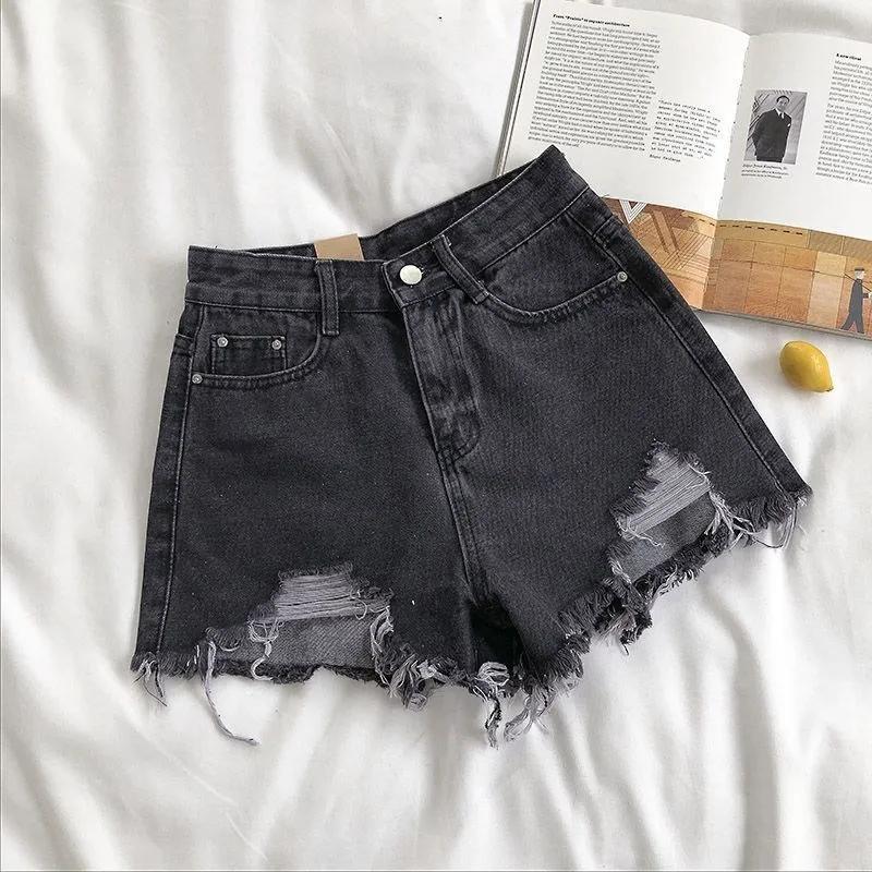 Short en jean déchiré taille haute pour femme, mode coréenne d'été, jean décontracté, poche, pompon,