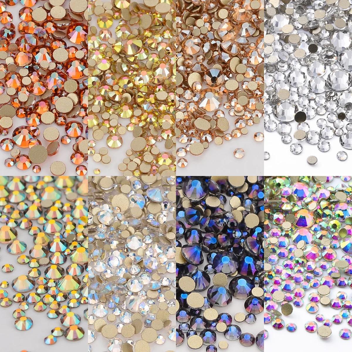 1440 pièces mélange taille SS3-SS20 verre à Champagne dos plat strass ombre dorée paillettes Non cor