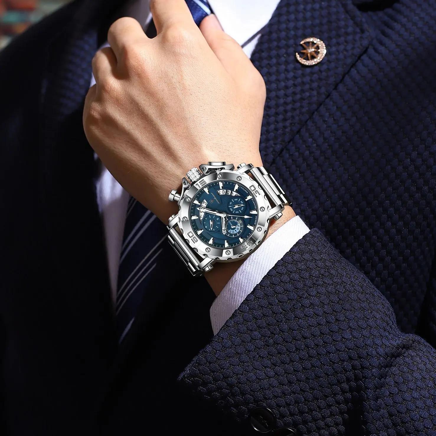 POEDAGAR montre pour hommes de luxe calendrier lumineux étanche homme horloge chronographe en acier
