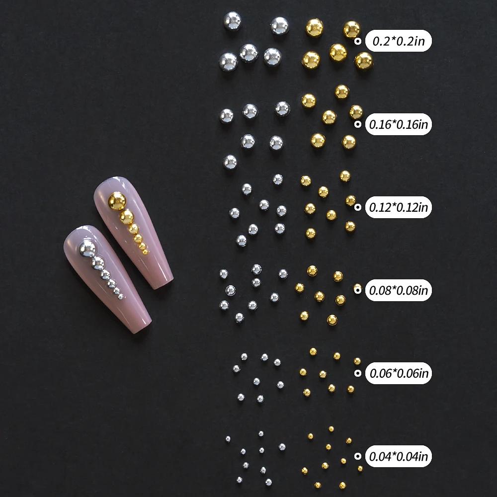 12 grilles de perles de Caviar 3D pour ongles, breloques en métal or argent, bijoux, boules en acier