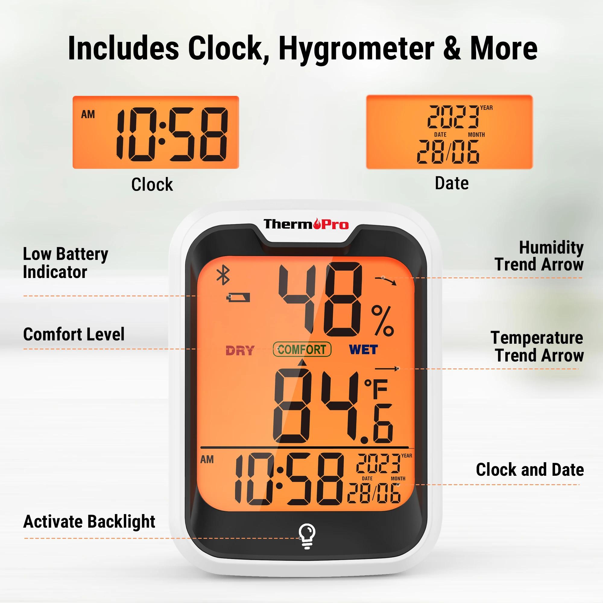 ThermoPro TP358 rétro-éclairage Bluetooth, Station météo à chiffres, thermomètre et hygromètre d'int