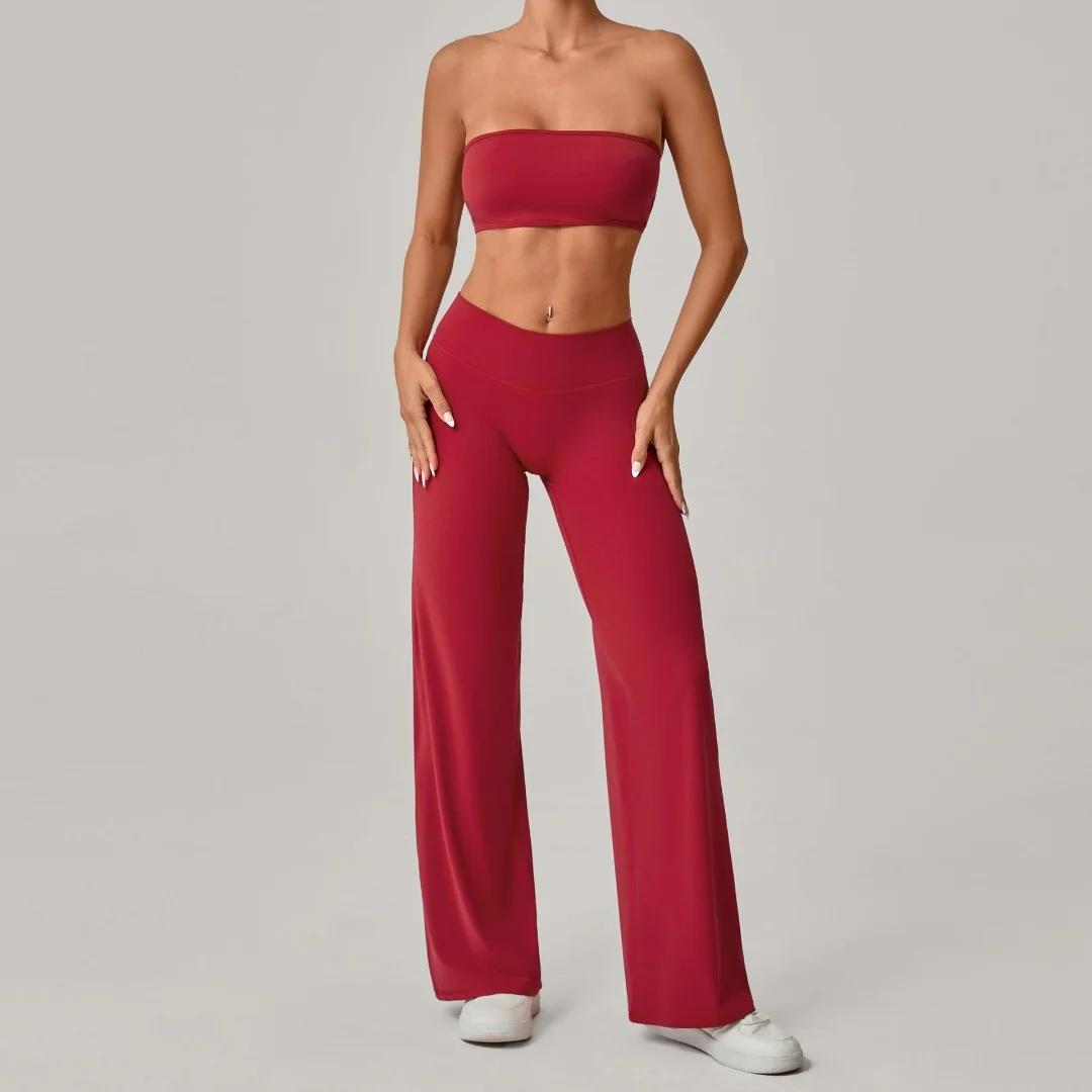 Ensemble de yoga pour femme, taille haute, effet push-up, haut de sport moulant, pantalon large, ten