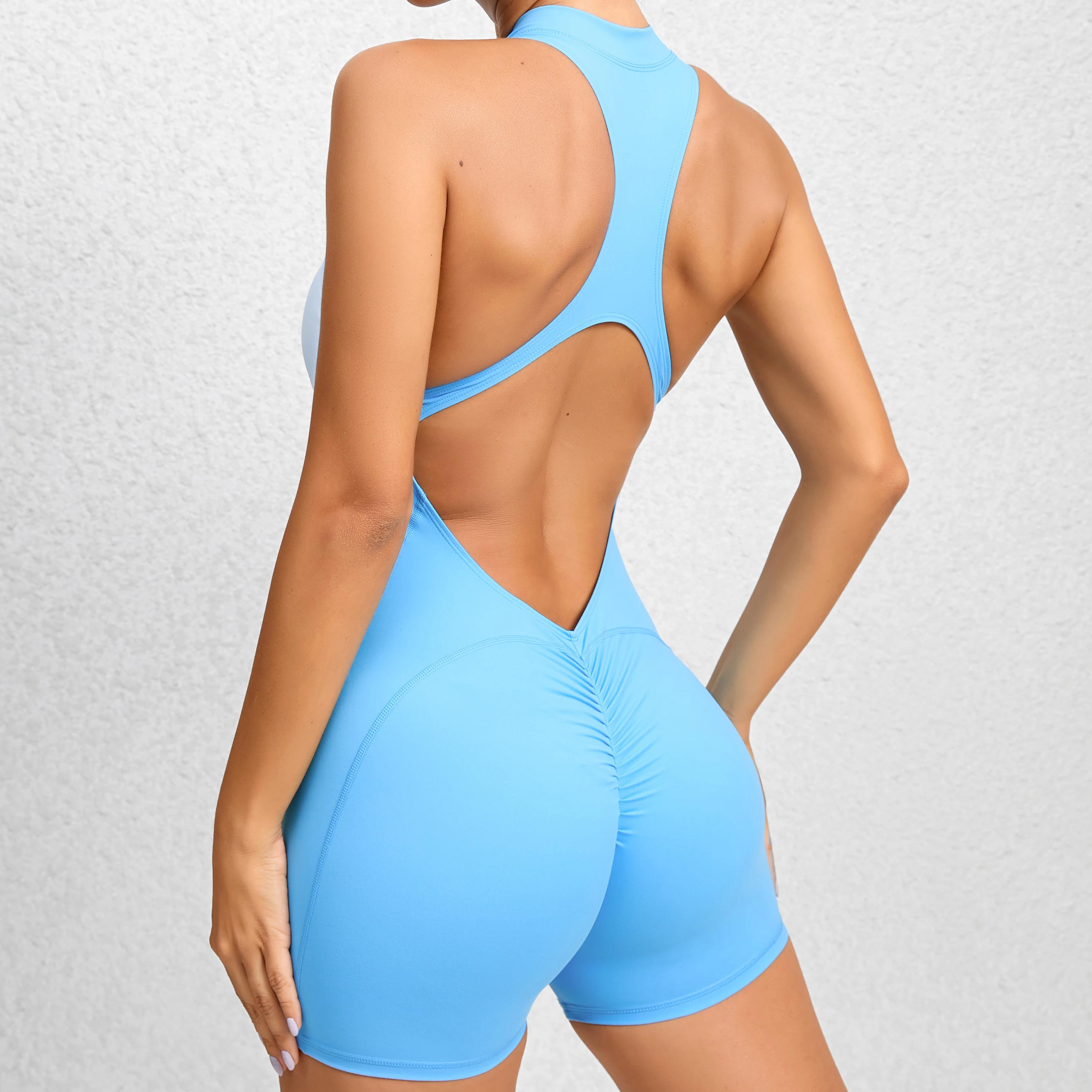 Femmes Yoga V dos nu combinaison entraînement body sans manches gymnase moulante vêtements de sport