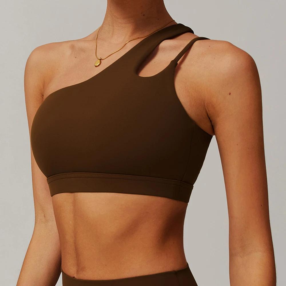 Soutien-gorge de sport Push Up pour femmes, bretelles obliques, antichoc, Yoga, haut court, course à