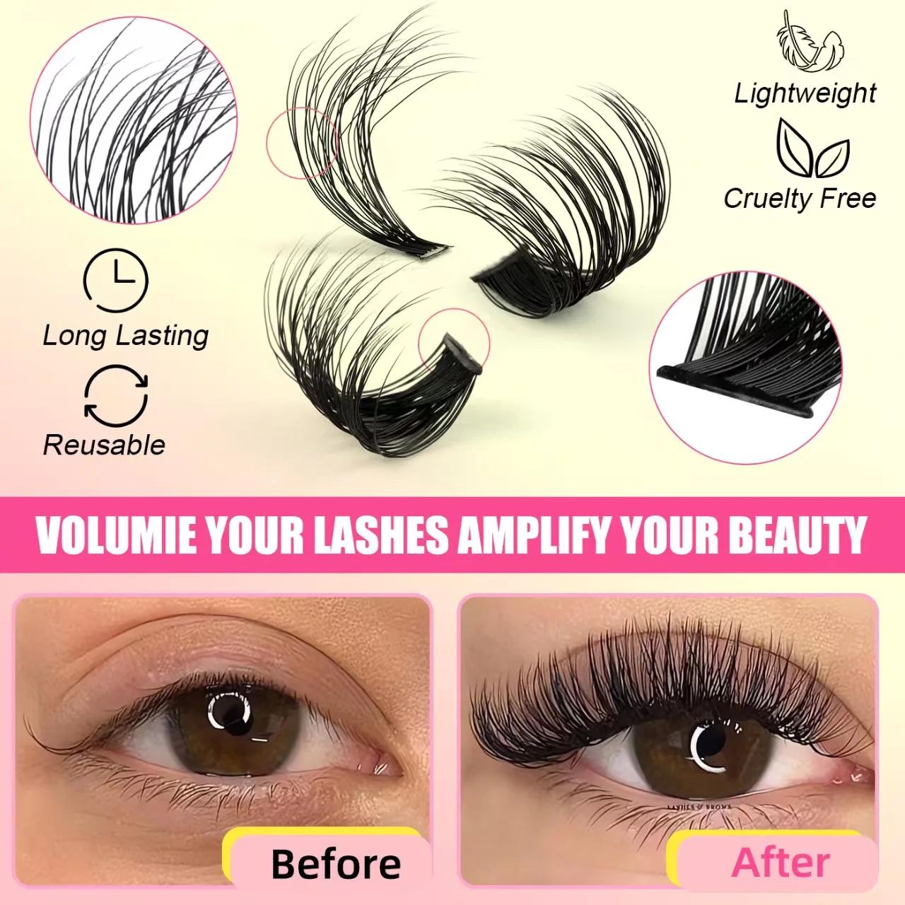 QIUNING Kit de grappes de cils moelleux cils individuels liaison et joint et dissolvant Faux cils de