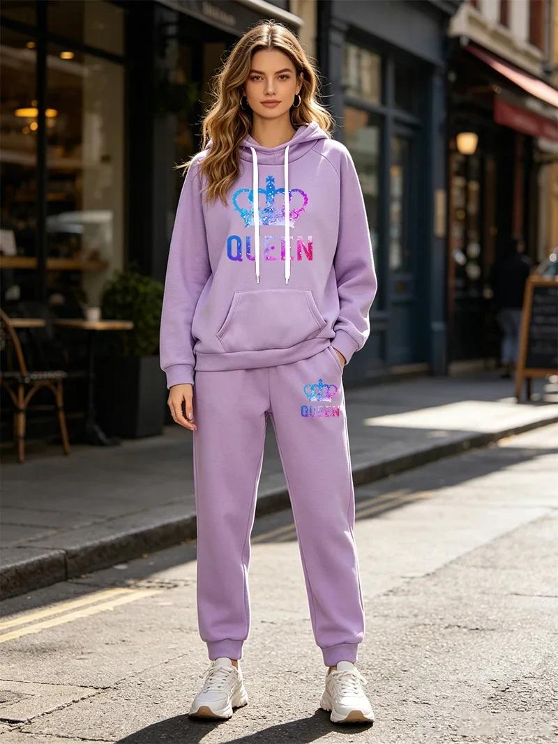 Ensemble de survêtement pour femme, imprimé Queen, sweat à capuche décontracté, 2 pièces, vêtements