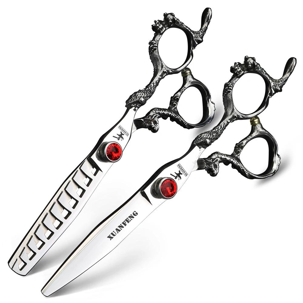 Ciseaux de barbier japonais en acier 440C, poignée Dragon 6 "7", ciseaux professionnels pour couper