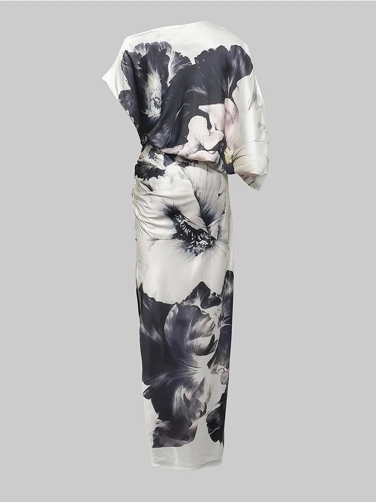 Gymystars mode robes de soirée imprimé fleuri robe longue pour les femmes été Art asymétrique manche