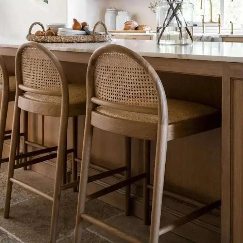 Tabouret de bar en rotin nordique avec dossier, chaise de bar de luxe pour la maison, chaises de sal