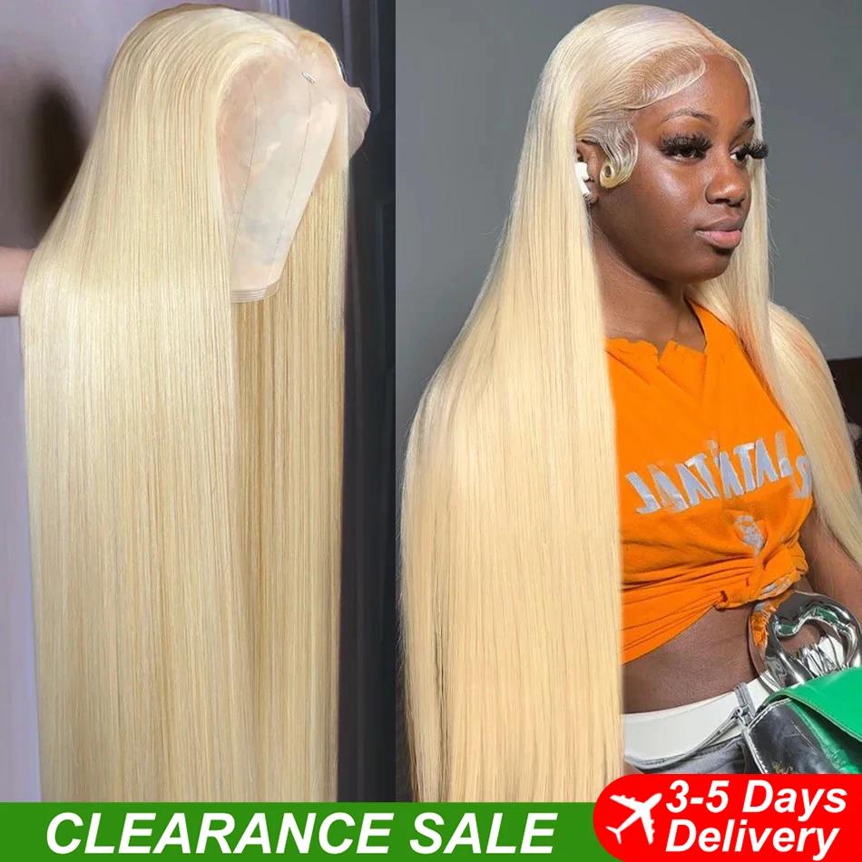 613 Blonde 13x6 HD dentelle avant perruques de cheveux humains 38 "hute colorée droite 13x4 HD Trans