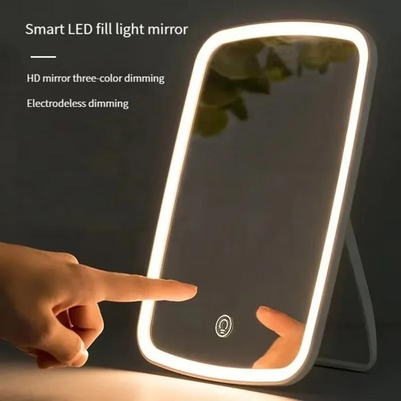Miroir de maquillage LED avec support de bureau pliant Compact carré voyage cosmétique Portable écla