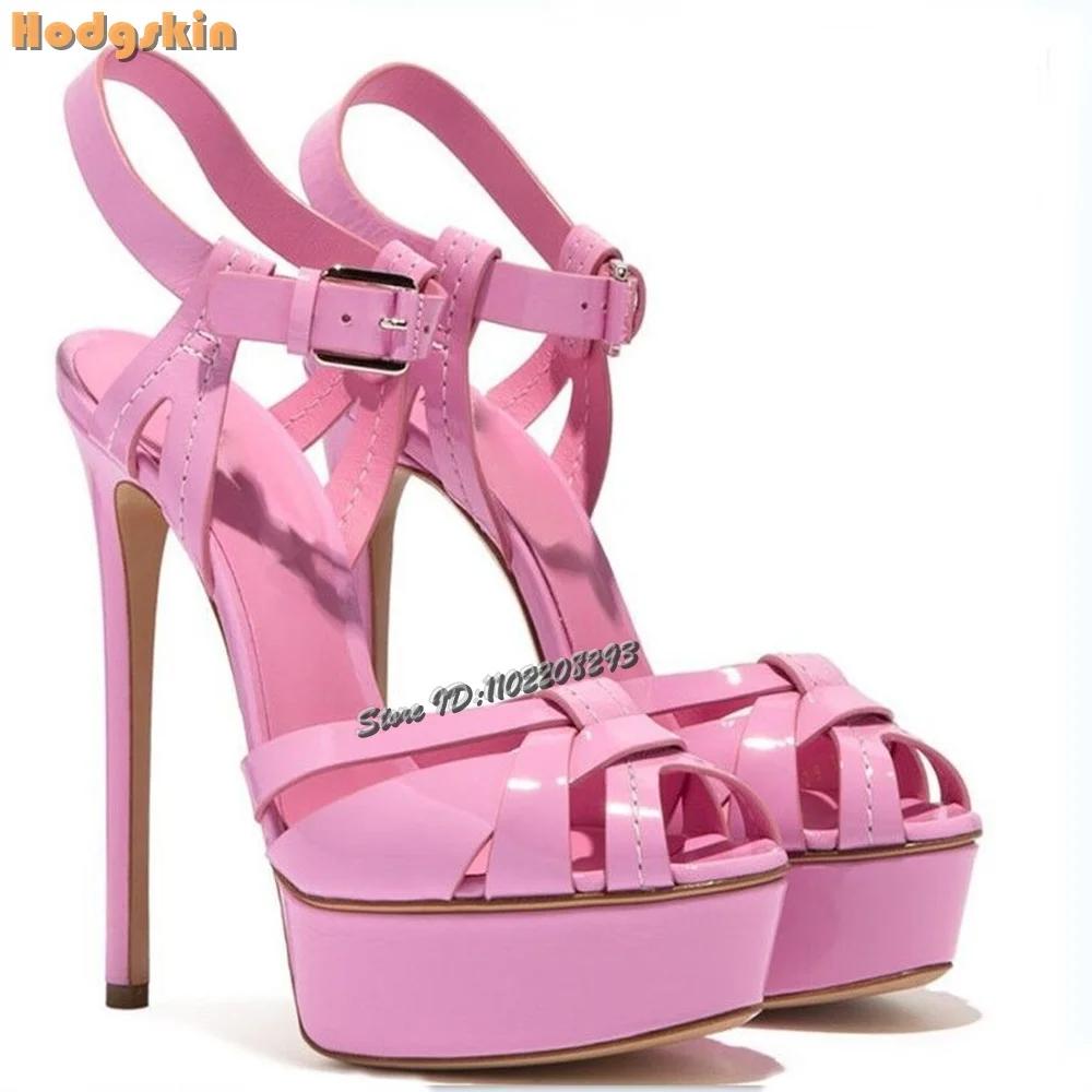 Sandales croisées roses Sexy, bout rond, sangle à boucle, plateforme en PU, talons hauts, nouvelle m