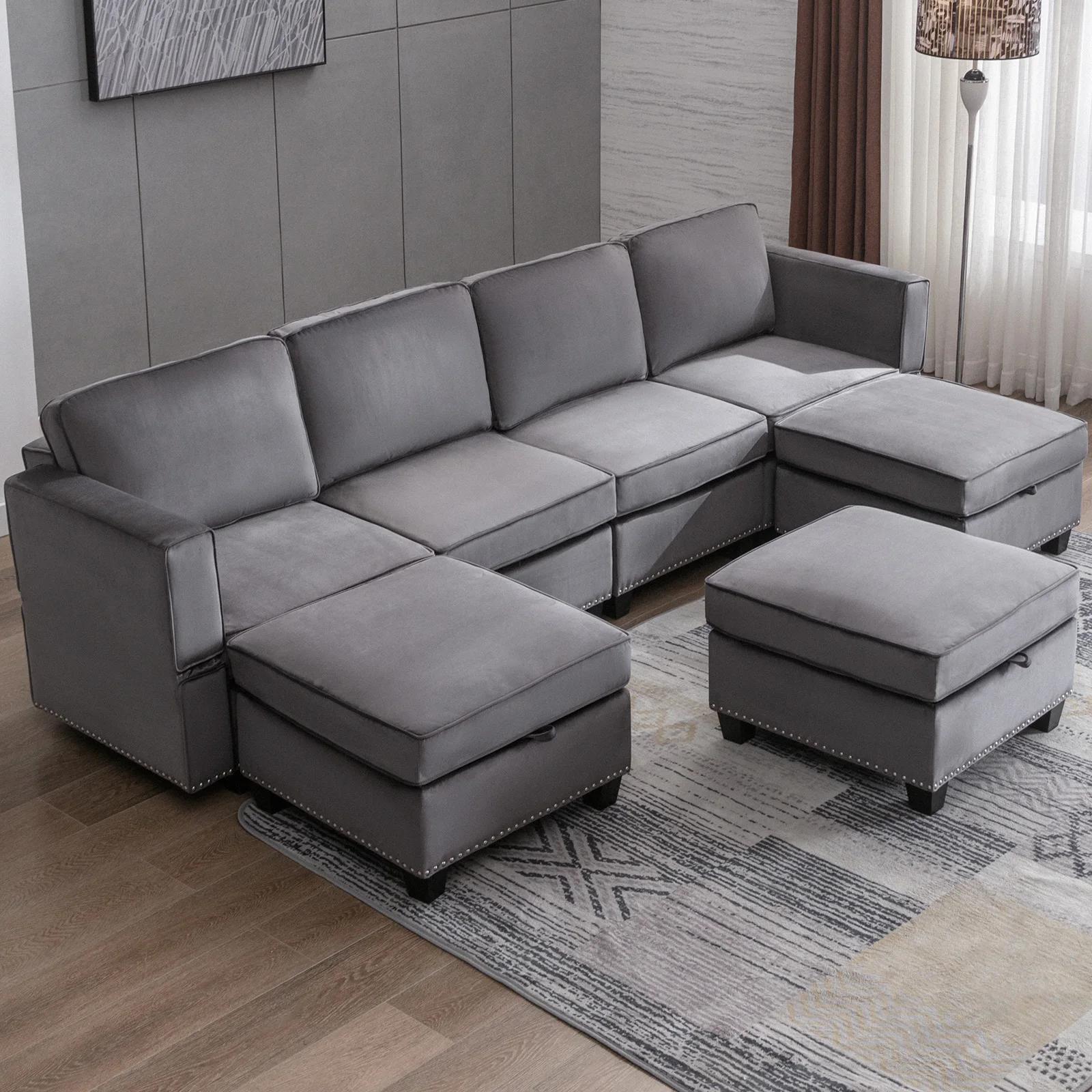 HORGgland-Canapé convertible en forme de L en U, canapé confortable, canapé modulaire, 4 places, 3 o