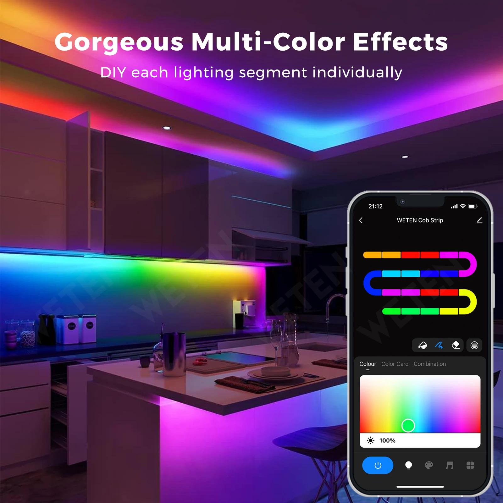 Bande lumineuse LED RGBIC COB intelligente Tuya WIFI adressable flexible RGB néon LED 24 V contrôle