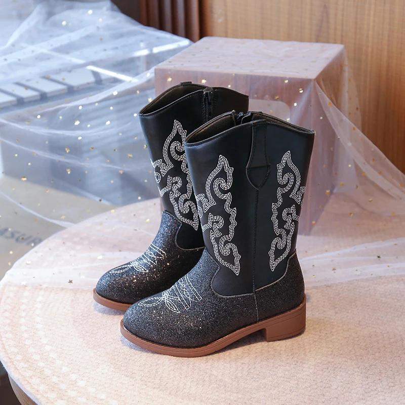Bottes de mode pour enfants de 3 à 18 ans bottes occidentales brodées pour garçons et filles taille