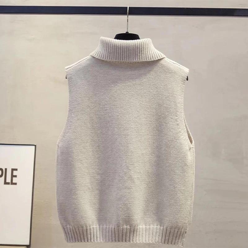 Automne hiver coréen couleur unie revers sans manches polyvalent décontracté tricoté gilet pour les