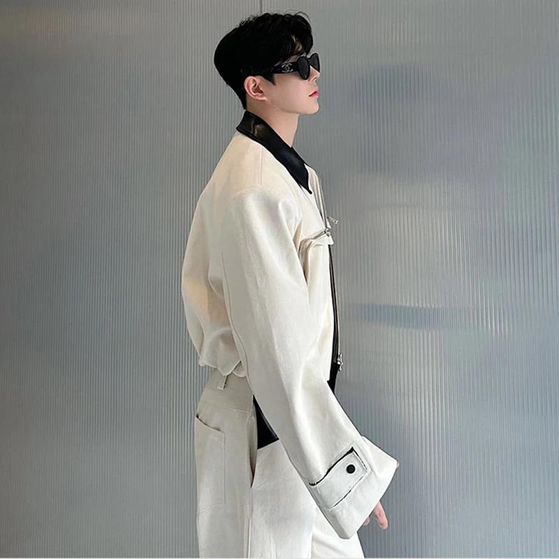 LUZHEN Original couleur contraste cou conception élégant manteau droit pantalons décontractés hommes