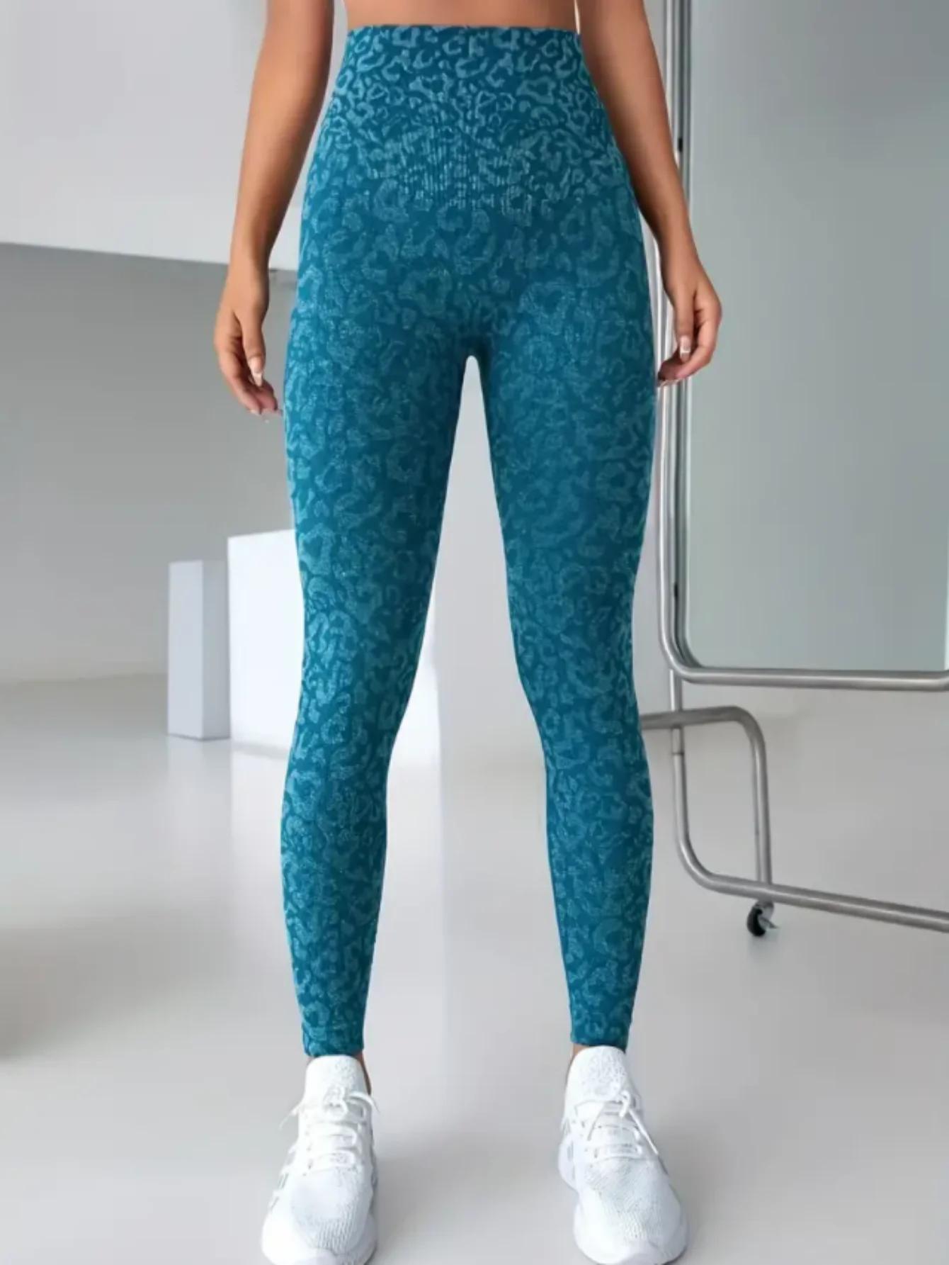 Pantalon de yoga hanche pêche imprimé léopard sans couture, pantalon de sport et de fitness taille h