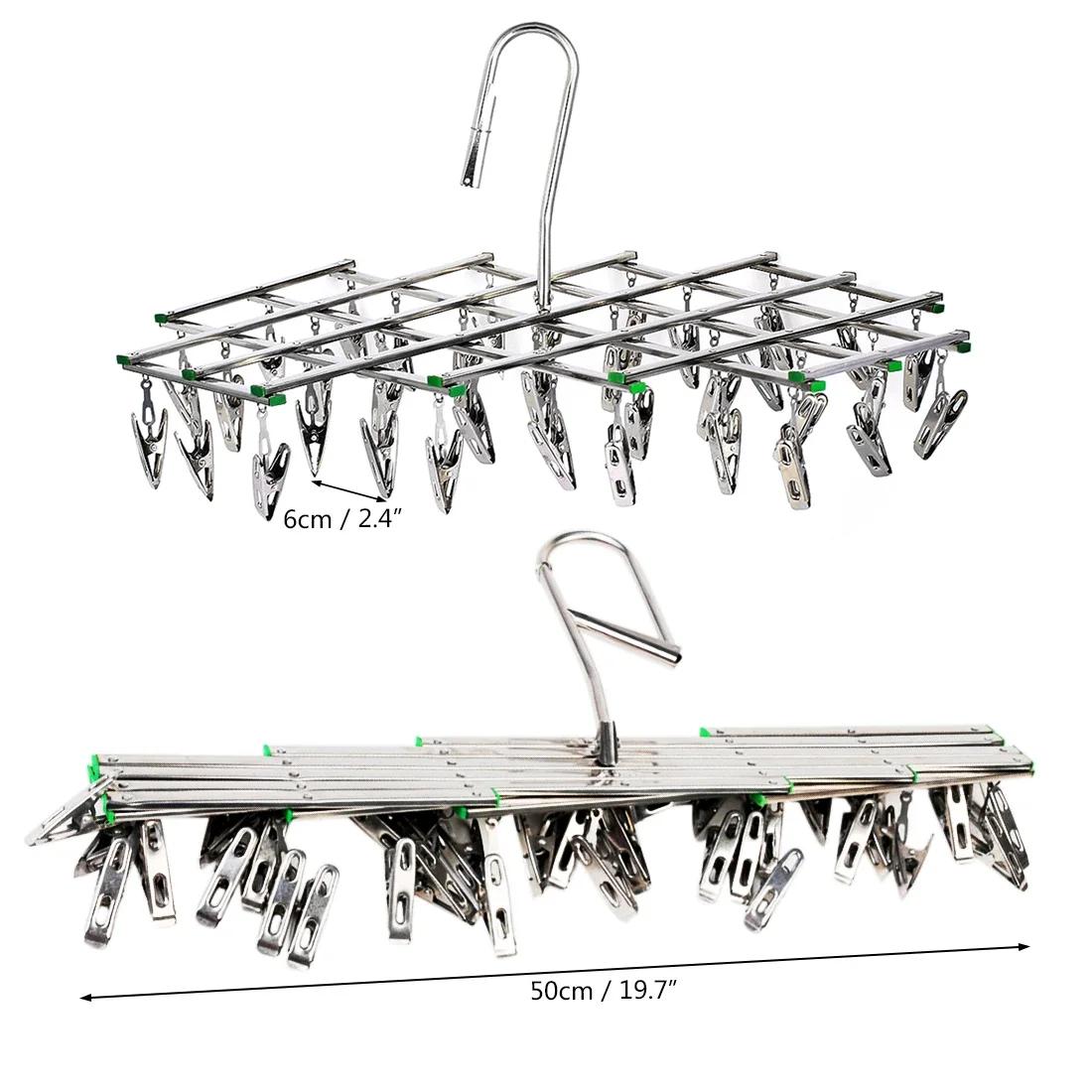 Support de séchage pliant avec 35/20 Clips, en acier inoxydable, coupe-vent, pour sous-vêtements, ch