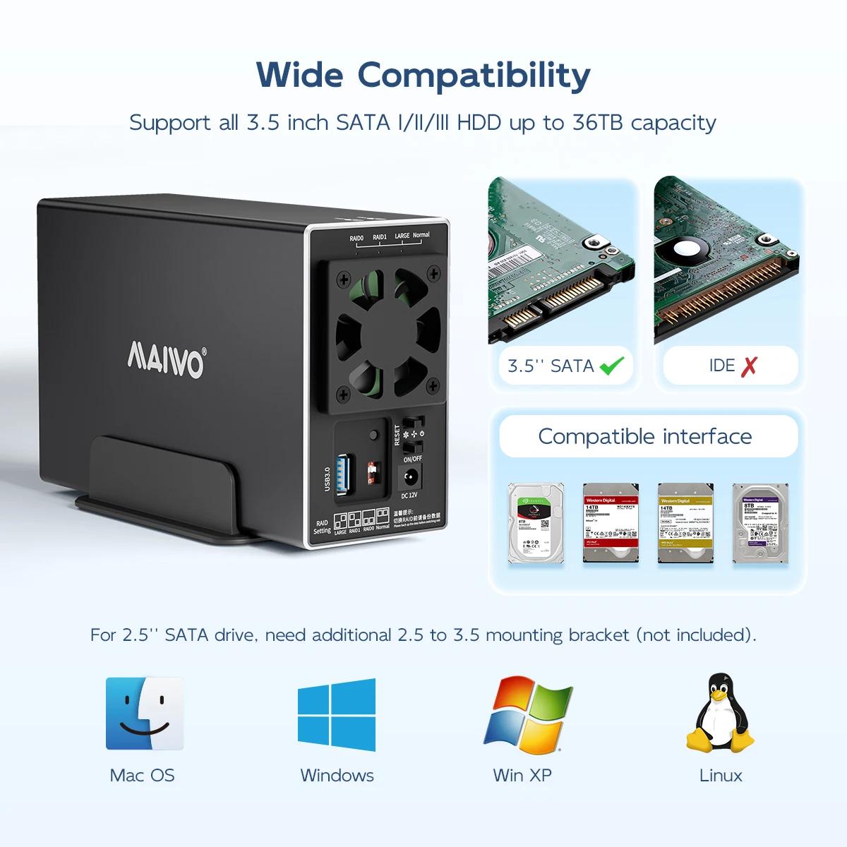MAIWO-Boîtier de disque dur externe Tourists Bay, 4 RAID HD Array SATA vers USB 2.5, station d'accue