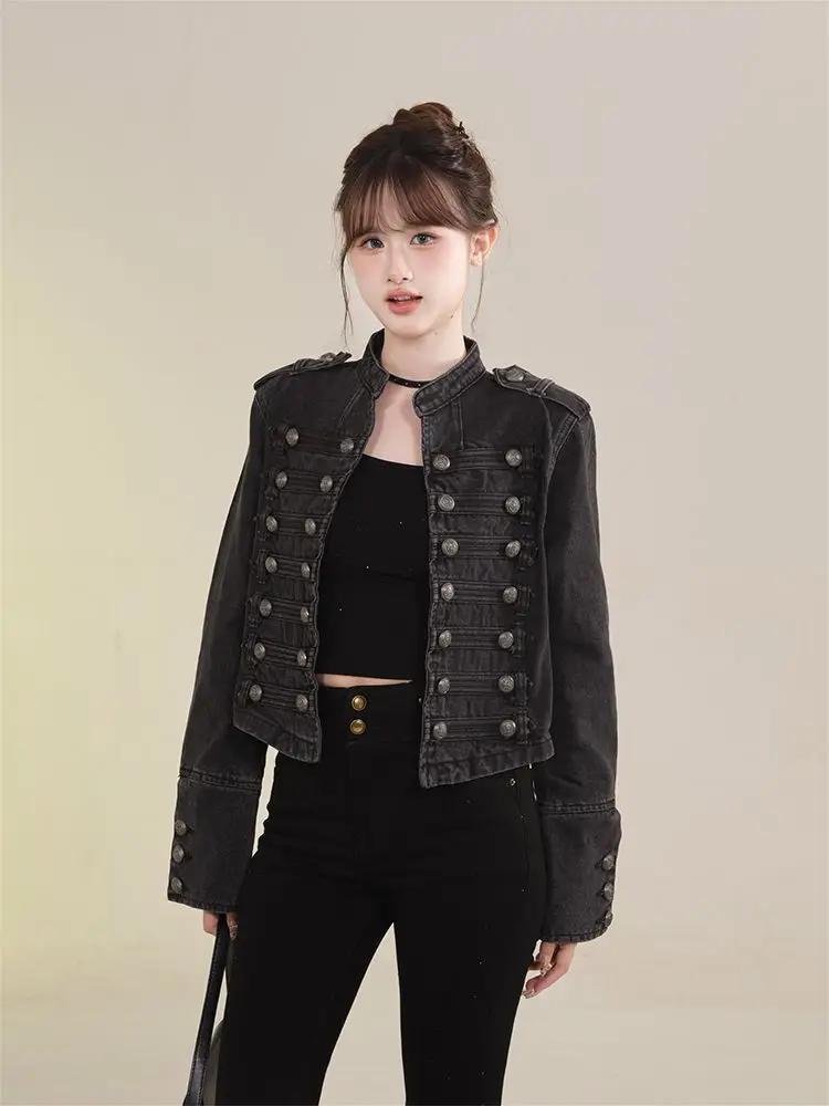 Veste courte en Denim rétro américain pour femmes, manteau de moto décontracté à manches longues et