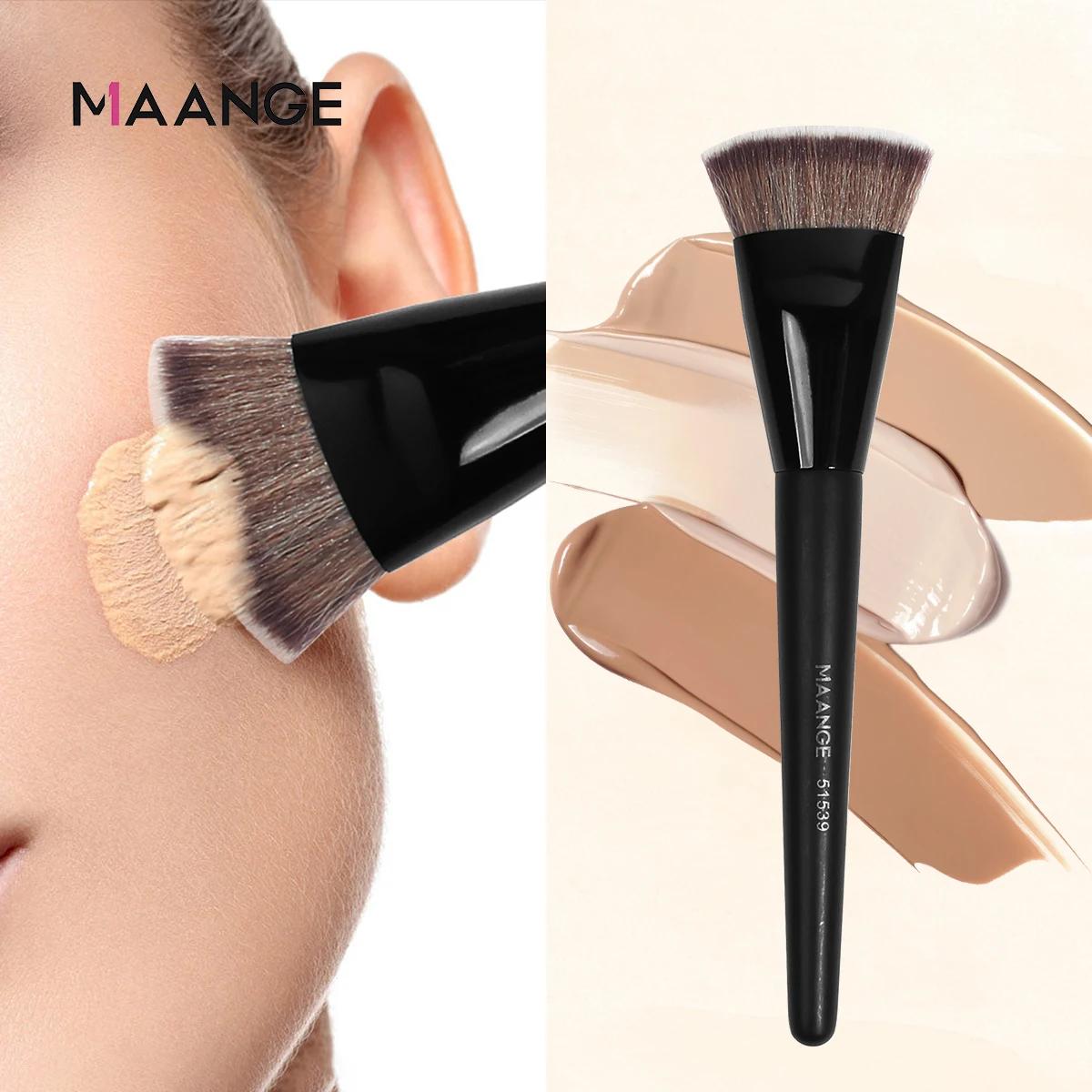 MAANGE-Brosse à fond de teint à tête plate avec boîte, pinceau à fond de teint simple, tube plat et