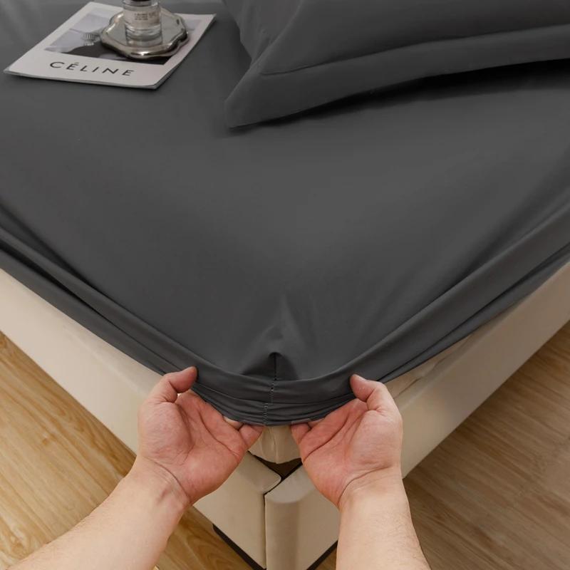 1PC imperméable à l'eau peau douce glaçage couleur unie bonnet de lit housse anti-poussière drap de