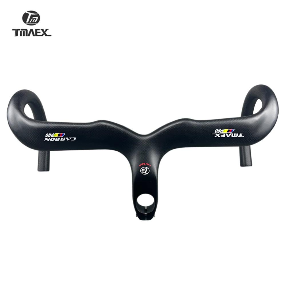 TMAEX-Guidon de vélo en carbone, ultraléger, guidon et potence intégrés, pièces de vélo de route, 3K